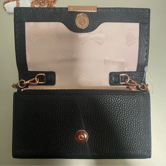 NWOT Ted Baker Janet Black Pebble Leather Matinée Wallet On Rose Gold Chain - Picture 11 of 15